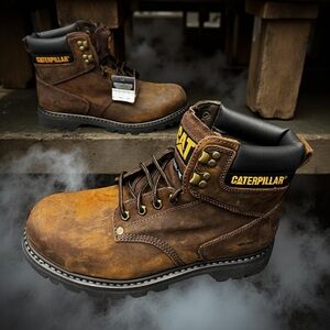 Caterpillar Mens Rugged Brown Steel Toe Work Boots Size 10.5 Heavy Duty Safety